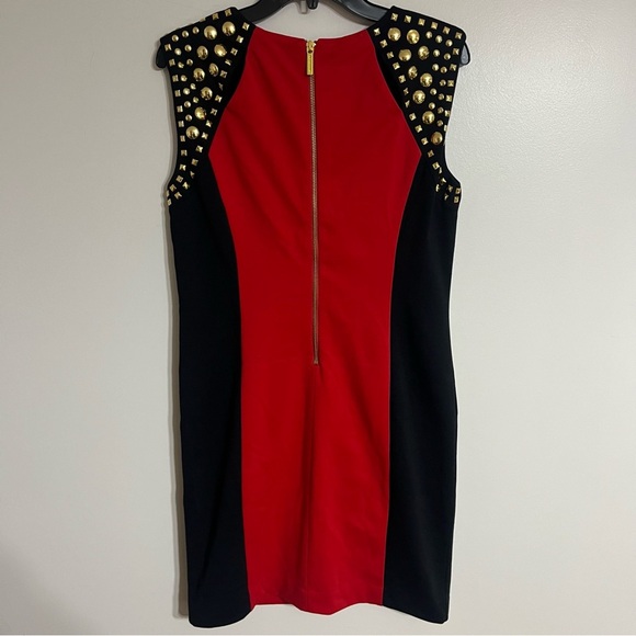 NWT Michael Kors Red/Black Colorblock Gold Studded Lined Sheath Dress Size 8 - Picture 12 of 12